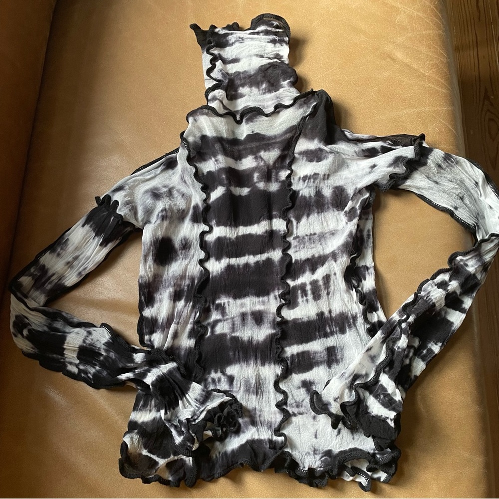 ASAI sheer mesh Hotwok Asaicon Patchwork Tie Dye Top top black white Y2K - Picture 3 of 9